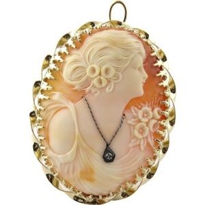 Vintage Gibson Girl Cameo with Diamond Necklace 14K Yellow Gold Pin Pendant #396